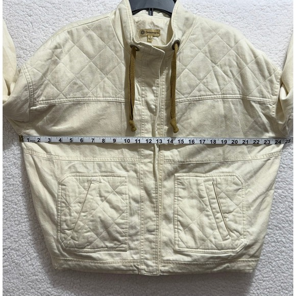 Democracy Quilted Cream Utility Jacket Size L Drawstring Collar Zip Front - Picture 6 of 7
